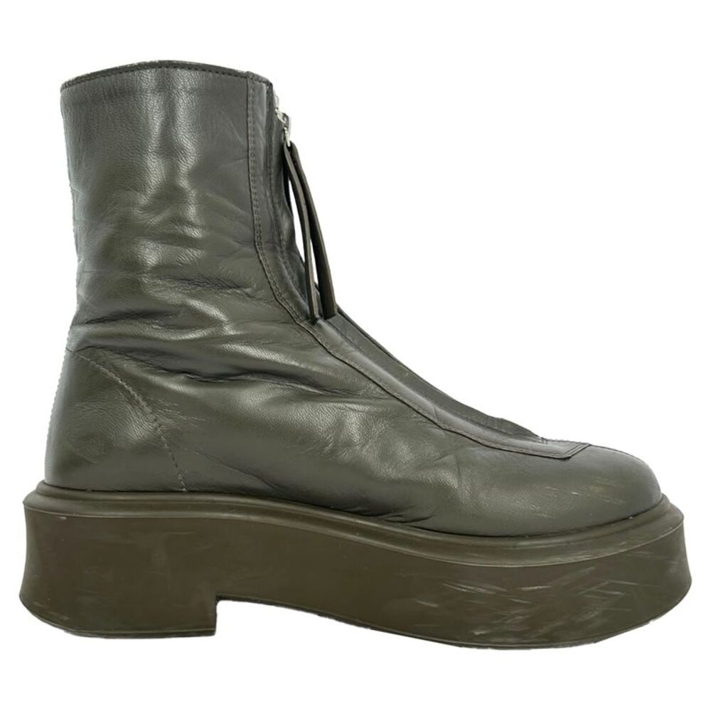 The Row Zipped Boot in Olive Green Leather